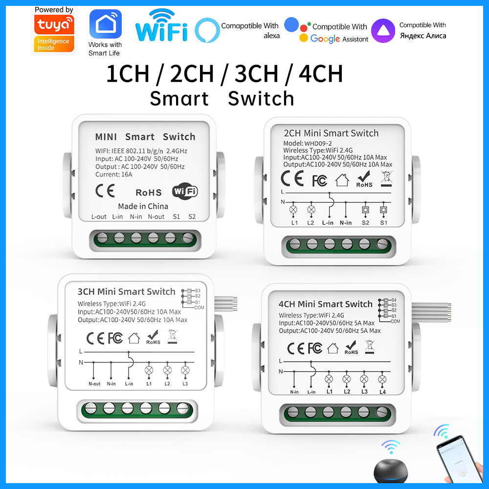 Smart Home Voice Control - Interrupteur intelligent WiFi Tuya 1/2/3/4 voies,
