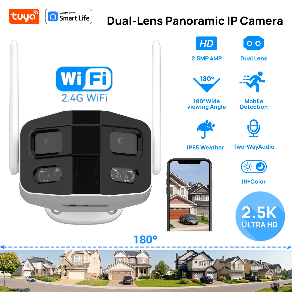 Smart Home Camera Ezviz - Tuya Smart 4MP 2,5K double objectif