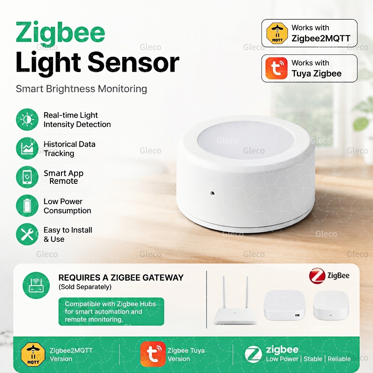 Smart Home Hub - Capteur de luminosité ZigBee, détecteur d'éclairement,